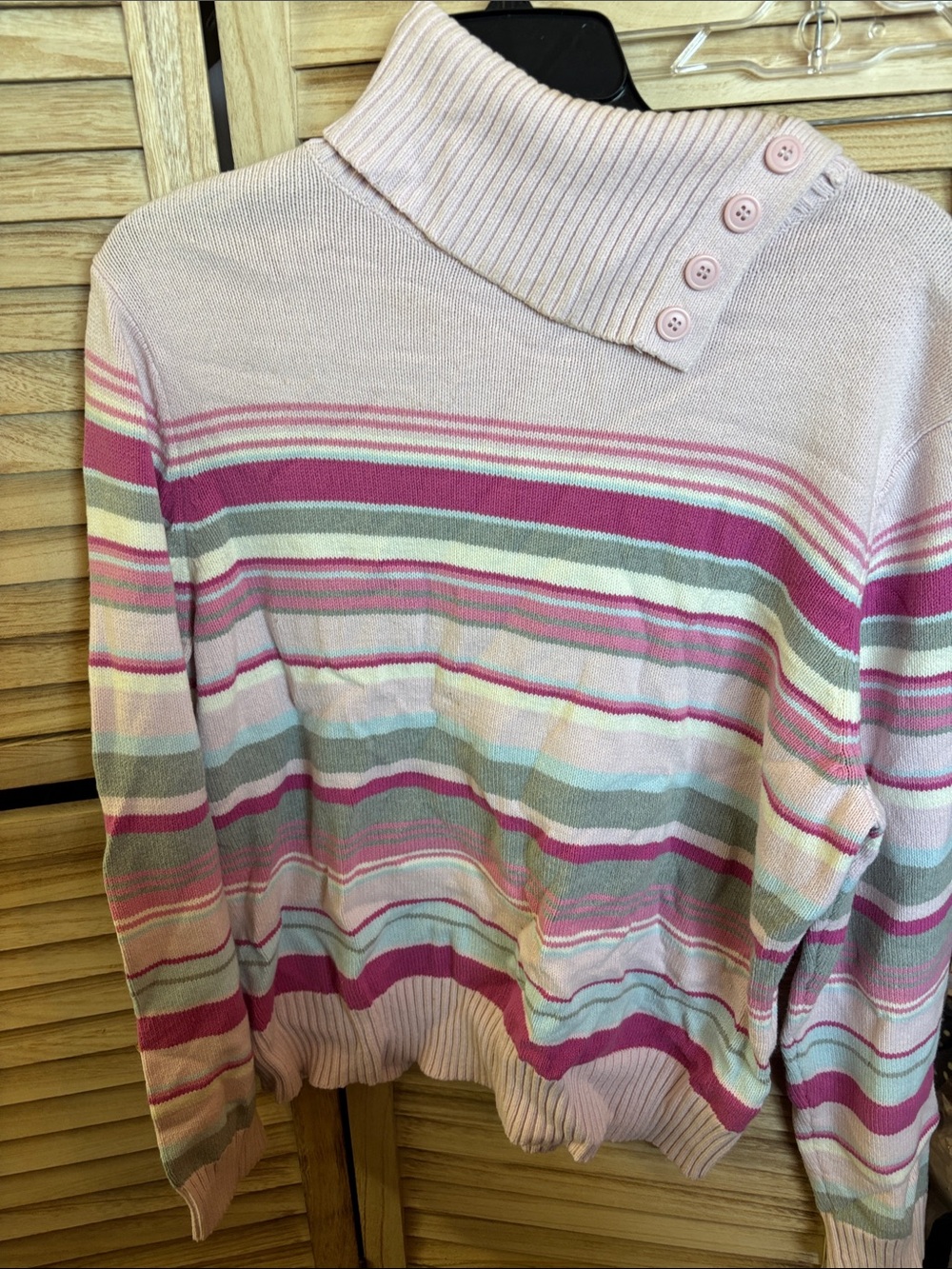 Sonoma Pink Multi-Stripe Button Turtleneck Sweater XL